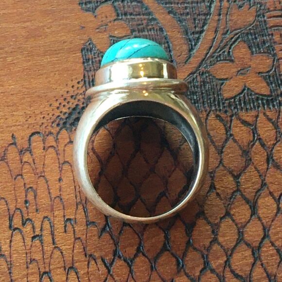 Sterling Silver Ring Size 7.75 11g 925 Turquoise Color Howlite Cabochon Chunky - Picture 9 of 13